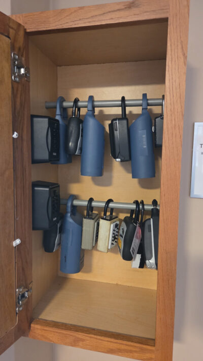 17. One condominium building, thirteen lockboxes, five labeled